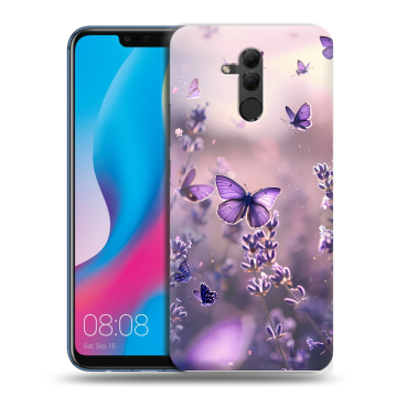 Силиконовый противоударный чехол на Huawei Mate 20 Lite с принтом бабочки и лаванда