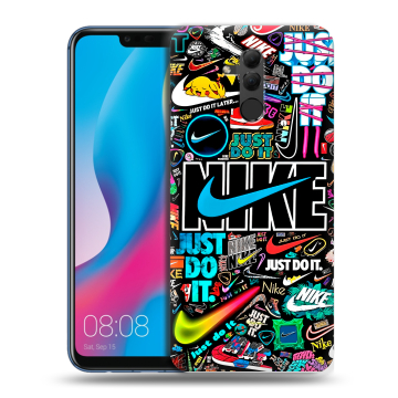 Силиконовый противоударный чехол на Huawei Mate 20 Lite с принтом найк nike черный