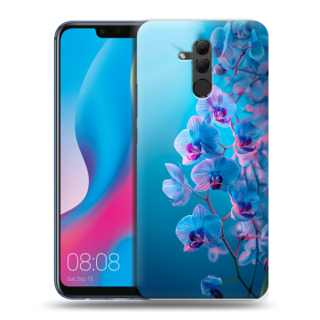 Силиконовый противоударный чехол на Huawei Mate 20 Lite с принтом голубые орхидеи Силиконовый противоударный чехол на Huawei Mate 20 Lite с принтом голубые орхидеи