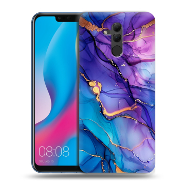 Силиконовый противоударный чехол на Huawei Mate 20 Lite с принтом синий мрамор Силиконовый противоударный чехол на Huawei Mate 20 Lite с принтом синий мрамор