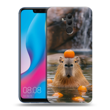 Силиконовый противоударный чехол на Huawei Mate 20 Lite с принтом Капибара с апельсином