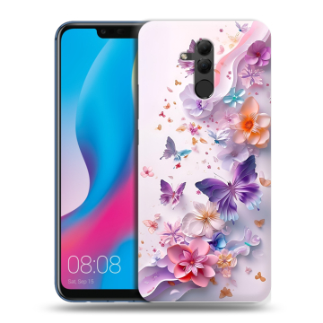 Силиконовый противоударный чехол на Huawei Mate 20 Lite с принтом цветы бабочки Силиконовый противоударный чехол на Huawei Mate 20 Lite с принтом цветы бабочки