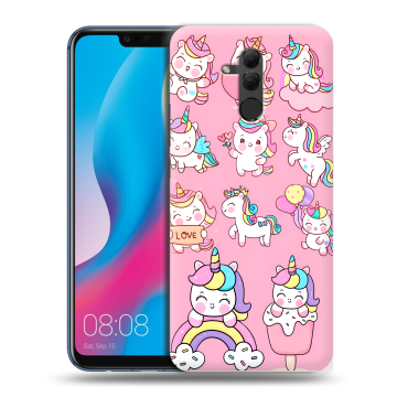 Силиконовый противоударный чехол на Huawei Mate 20 Lite с принтом Единороги и радуга