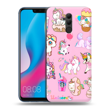 Силиконовый противоударный чехол на Huawei Mate 20 Lite с принтом розовые единороги