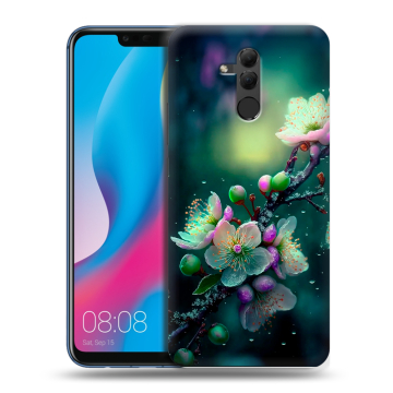 Силиконовый противоударный чехол на Huawei Mate 20 Lite с принтом Цветы и мрамор Силиконовый противоударный чехол на Huawei Mate 20 Lite с принтом Цветы и мрамор