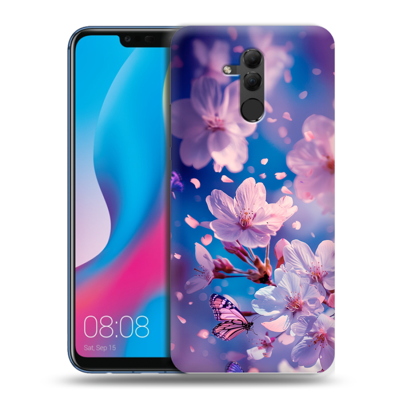 Силиконовый противоударный чехол на Huawei Mate 20 Lite с принтом цветы бабочки Силиконовый противоударный чехол на Huawei Mate 20 Lite с принтом цветы бабочки