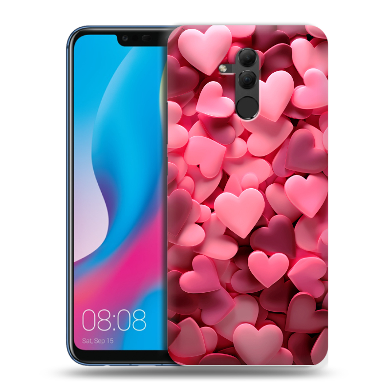 Силиконовый противоударный чехол на Huawei Mate 20 Lite с принтом розовые сердечки Силиконовый противоударный чехол на Huawei Mate 20 Lite с принтом розовые сердечки