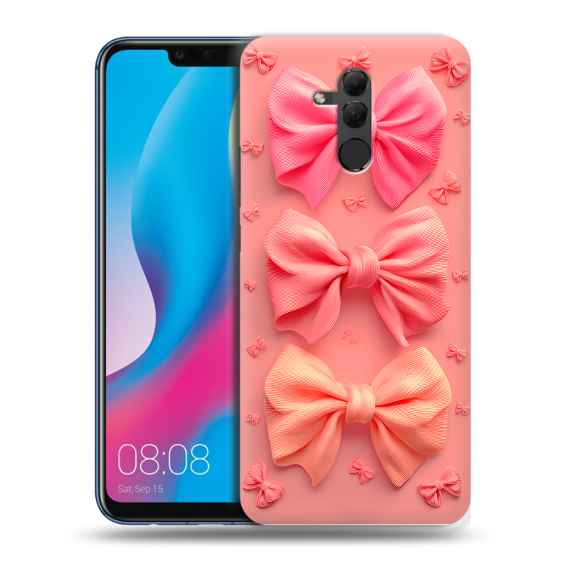 Силиконовый противоударный чехол на Huawei Mate 20 Lite с принтом Розовые бантики Силиконовый противоударный чехол на Huawei Mate 20 Lite с принтом Розовые бантики