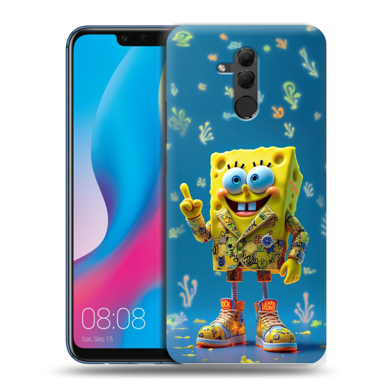 Силиконовый противоударный чехол на Huawei Mate 20 Lite с принтом Спанч боб Спанчбоб Силиконовый противоударный чехол на Huawei Mate 20 Lite с принтом Спанч боб Спанчбоб