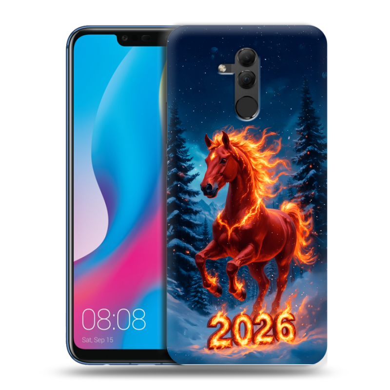 Силиконовый противоударный чехол на Huawei Mate 20 Lite с принтом Новый год коня Силиконовый противоударный чехол на Huawei Mate 20 Lite с принтом Новый год коня