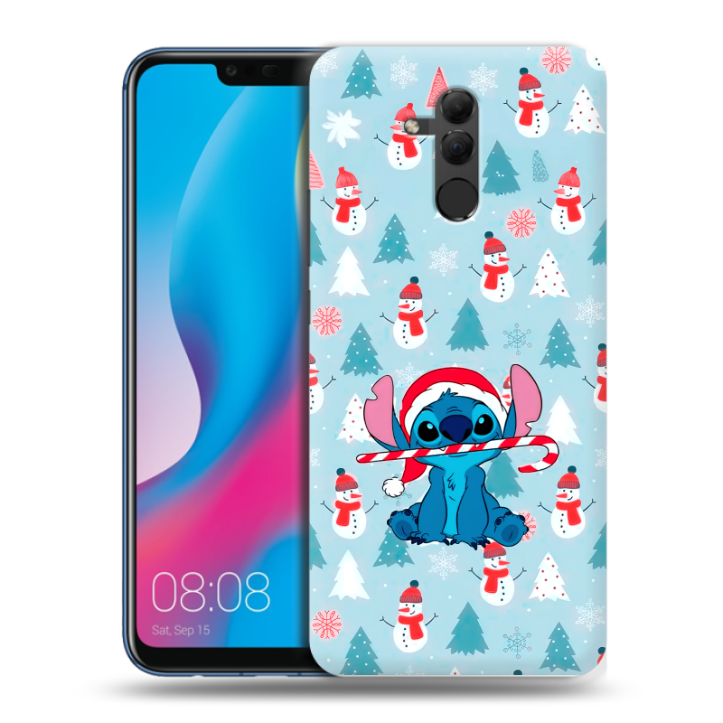 Силиконовый противоударный чехол на Huawei Mate 20 Lite с принтом Стич Новый год Силиконовый противоударный чехол на Huawei Mate 20 Lite с принтом Стич Новый год