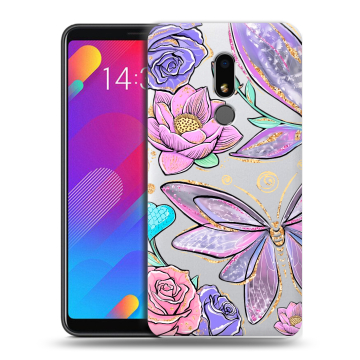 Пластиковый чехол на Meizu M8 Lite с принтом Бабочки и цветы