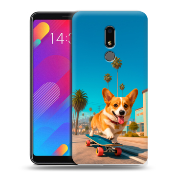 Пластиковый чехол на Meizu M8 Lite с принтом Корги на скейте