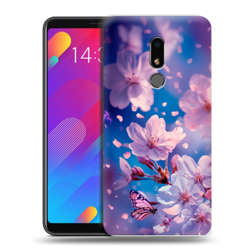 Пластиковый чехол на Meizu M8 Lite с принтом цветы бабочки