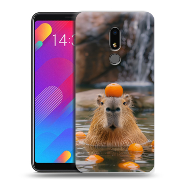Пластиковый чехол на Meizu M8 Lite с принтом Капибара с апельсином