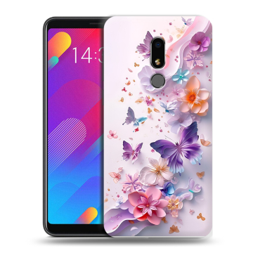 Пластиковый чехол на Meizu M8 Lite с принтом цветы бабочки Пластиковый чехол на Meizu M8 Lite с принтом цветы бабочки