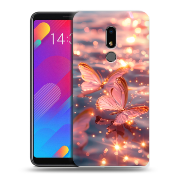 Пластиковый чехол на Meizu M8 Lite с принтом бабочки розовые Пластиковый чехол на Meizu M8 Lite с принтом бабочки розовые