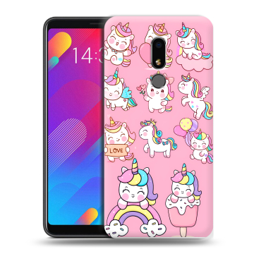 Пластиковый чехол на Meizu M8 Lite с принтом Единороги и радуга
