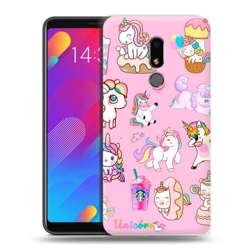 Пластиковый чехол на Meizu M8 Lite с принтом розовые единороги