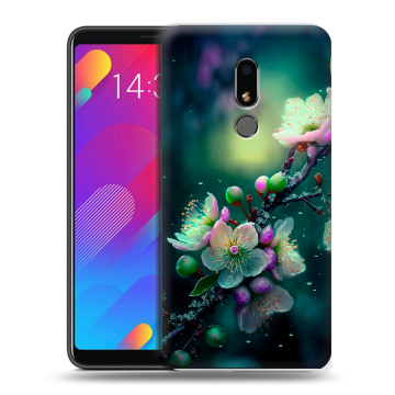 Пластиковый чехол на Meizu M8 Lite с принтом Цветы и мрамор Пластиковый чехол на Meizu M8 Lite с принтом Цветы и мрамор