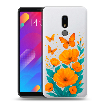 Пластиковый чехол на Meizu M8 Lite с принтом цветы бабочки