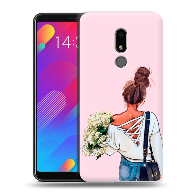 Пластиковый чехол на Meizu M8 Lite с принтом Девушка и букет Пластиковый чехол на Meizu M8 Lite с принтом Девушка и букет