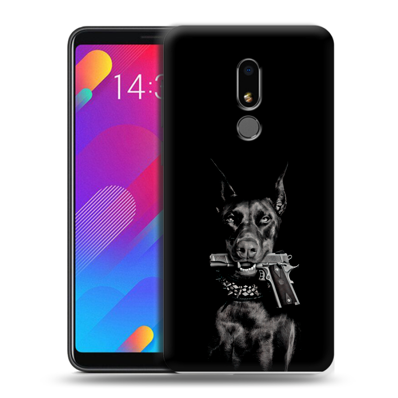 Пластиковый чехол на Meizu M8 Lite с принтом Доберман и пистолет Пластиковый чехол на Meizu M8 Lite с принтом Доберман и пистолет
