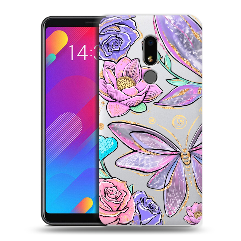 Пластиковый чехол на Meizu M8 Lite с принтом Бабочки и цветы Пластиковый чехол на Meizu M8 Lite с принтом Бабочки и цветы
