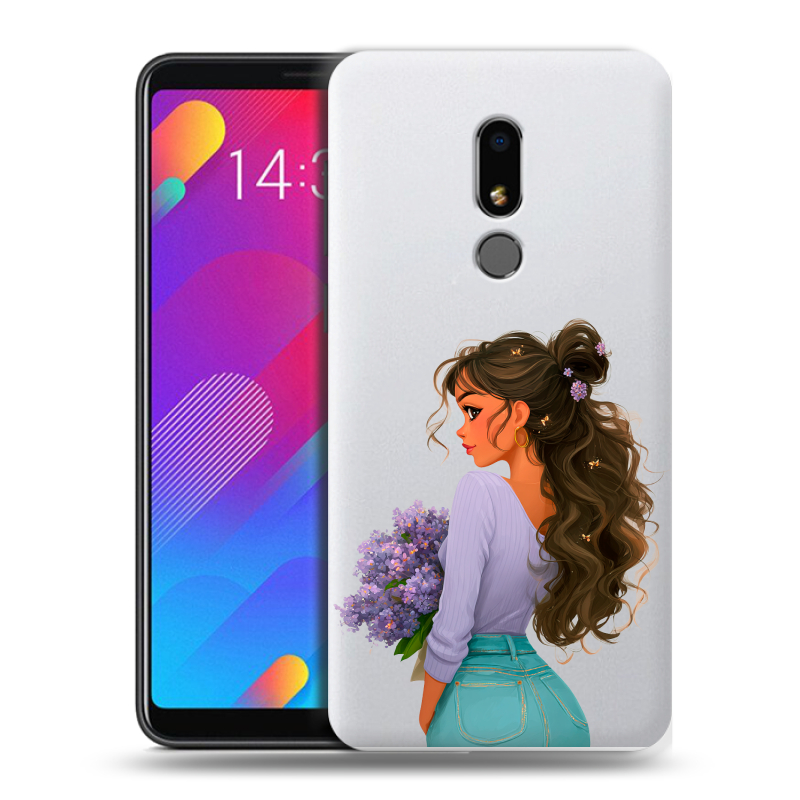 Пластиковый чехол на Meizu M8 Lite с принтом девушка цветы Пластиковый чехол на Meizu M8 Lite с принтом девушка цветы