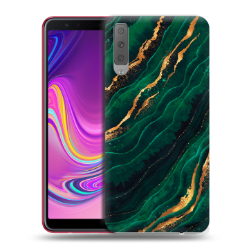 Силиконовый противоударный чехол на Samsung Galaxy A7 (2018) с принтом Мрамор зеленое золото