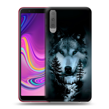 Силиконовый противоударный чехол на Samsung Galaxy A7 (2018) с принтом Лесной волк