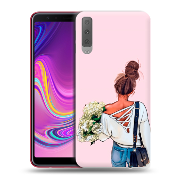 Силиконовый противоударный чехол на Samsung Galaxy A7 (2018) с принтом Девушка и букет