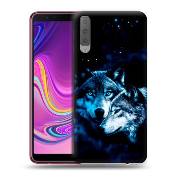 Силиконовый противоударный чехол на Samsung Galaxy A7 (2018) с принтом Волки