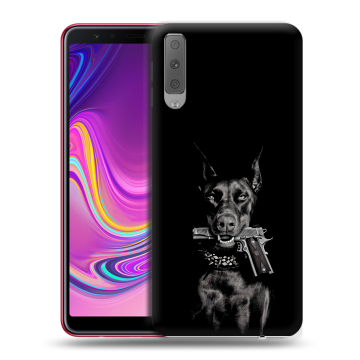 Силиконовый противоударный чехол на Samsung Galaxy A7 (2018) с принтом Доберман и пистолет