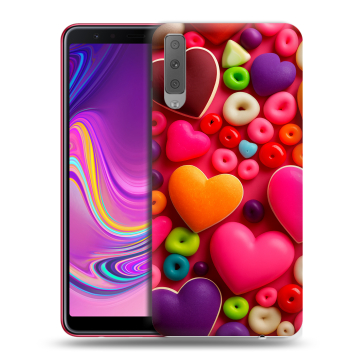Силиконовый противоударный чехол на Samsung Galaxy A7 (2018) с принтом Сердечки