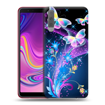 Силиконовый противоударный чехол на Samsung Galaxy A7 (2018) с принтом Бабочки Силиконовый противоударный чехол на Samsung Galaxy A7 (2018) с принтом Бабочки