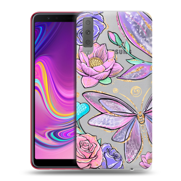 Силиконовый противоударный чехол на Samsung Galaxy A7 (2018) с принтом Бабочки и цветы Силиконовый противоударный чехол на Samsung Galaxy A7 (2018) с принтом Бабочки и цветы