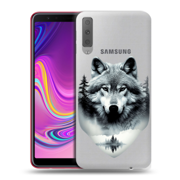 Силиконовый противоударный чехол на Samsung Galaxy A7 (2018) с принтом Волк в лесу Силиконовый противоударный чехол на Samsung Galaxy A7 (2018) с принтом Волк в лесу