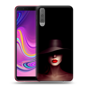 Силиконовый противоударный чехол на Samsung Galaxy A7 (2018) с принтом Девушка в шляпе Силиконовый противоударный чехол на Samsung Galaxy A7 (2018) с принтом Девушка в шляпе