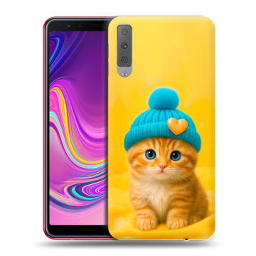 Силиконовый противоударный чехол на Samsung Galaxy A7 (2018) с принтом Котенок в шапке Силиконовый противоударный чехол на Samsung Galaxy A7 (2018) с принтом Котенок в шапке