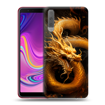 Силиконовый противоударный чехол на Samsung Galaxy A7 (2018) с принтом Золотой дракон Силиконовый противоударный чехол на Samsung Galaxy A7 (2018) с принтом Золотой дракон