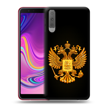 Силиконовый противоударный чехол на Samsung Galaxy A7 (2018) с принтом Герб России желтый Силиконовый противоударный чехол на Samsung Galaxy A7 (2018) с принтом Герб России желтый