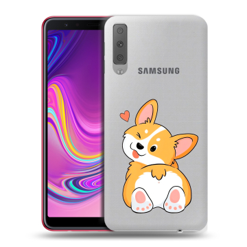 Силиконовый противоударный чехол на Samsung Galaxy A7 (2018) с принтом Корги Силиконовый противоударный чехол на Samsung Galaxy A7 (2018) с принтом Корги