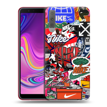 Силиконовый противоударный чехол на Samsung Galaxy A7 (2018) с принтом Найк Nike яркий Силиконовый противоударный чехол на Samsung Galaxy A7 (2018) с принтом Найк Nike яркий