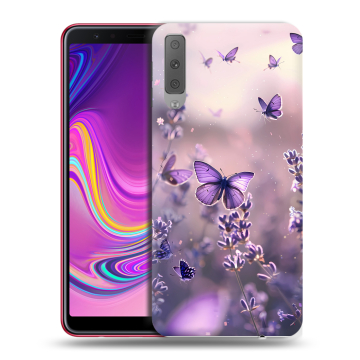 Силиконовый противоударный чехол на Samsung Galaxy A7 (2018) с принтом бабочки и лаванда Силиконовый противоударный чехол на Samsung Galaxy A7 (2018) с принтом бабочки и лаванда