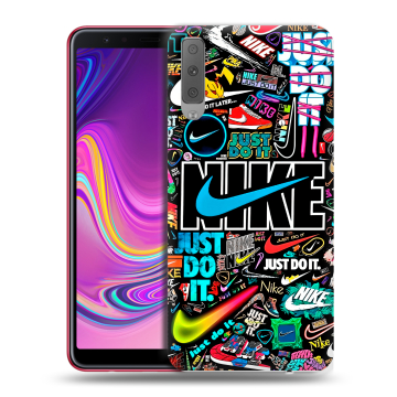 Силиконовый противоударный чехол на Samsung Galaxy A7 (2018) с принтом найк nike черный Силиконовый противоударный чехол на Samsung Galaxy A7 (2018) с принтом найк nike черный