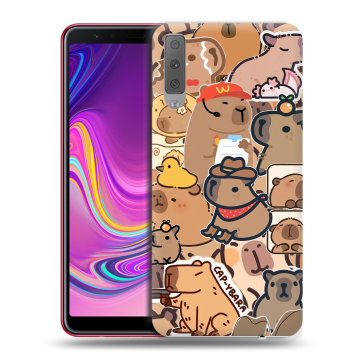 Силиконовый противоударный чехол на Samsung Galaxy A7 (2018) с принтом капибара Силиконовый противоударный чехол на Samsung Galaxy A7 (2018) с принтом капибара