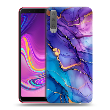 Силиконовый противоударный чехол на Samsung Galaxy A7 (2018) с принтом синий мрамор Силиконовый противоударный чехол на Samsung Galaxy A7 (2018) с принтом синий мрамор