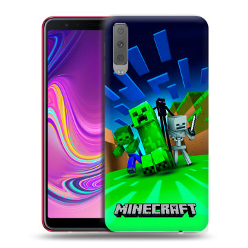 Силиконовый противоударный чехол на Samsung Galaxy A7 (2018) с принтом Майнкрафт Силиконовый противоударный чехол на Samsung Galaxy A7 (2018) с принтом Майнкрафт