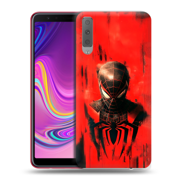 Силиконовый противоударный чехол на Samsung Galaxy A7 (2018) с принтом человек паук spiderman Силиконовый противоударный чехол на Samsung Galaxy A7 (2018) с принтом человек паук spiderman